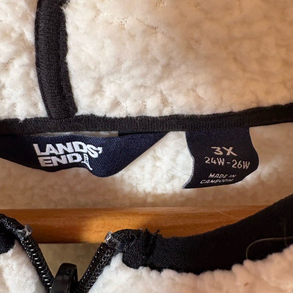 Lands' End Cream White  Sherpa Jacket with Black Accents - Picture 3 of 3